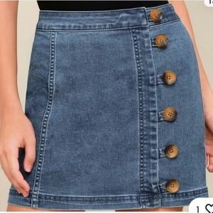 Free People Little Daisies Medium Wash Denim Button Front Mini Skirt Size 4